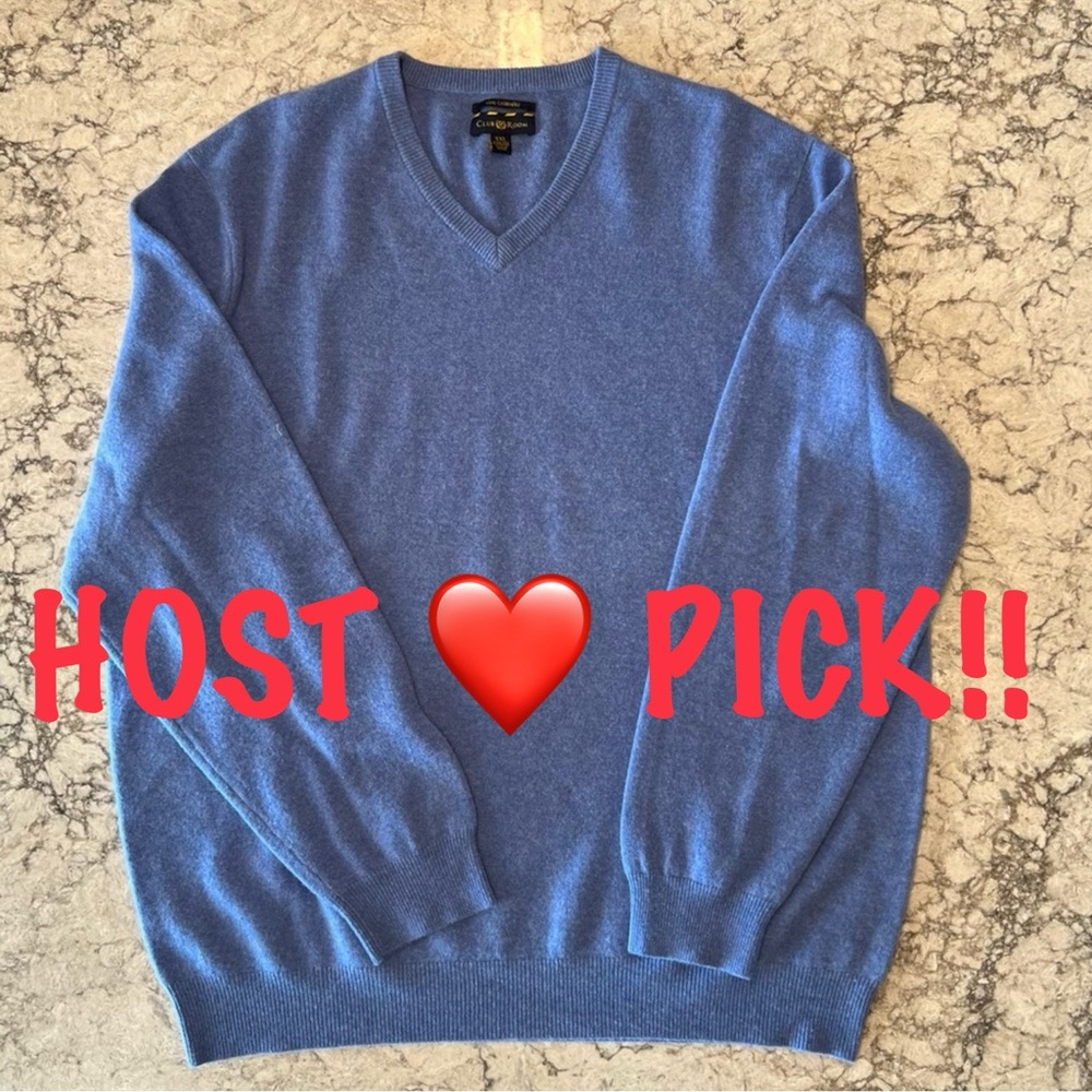 Club Room 100% Cashmere Men’s V-Neck Sweater - XXL Navy Heather Blue Tone